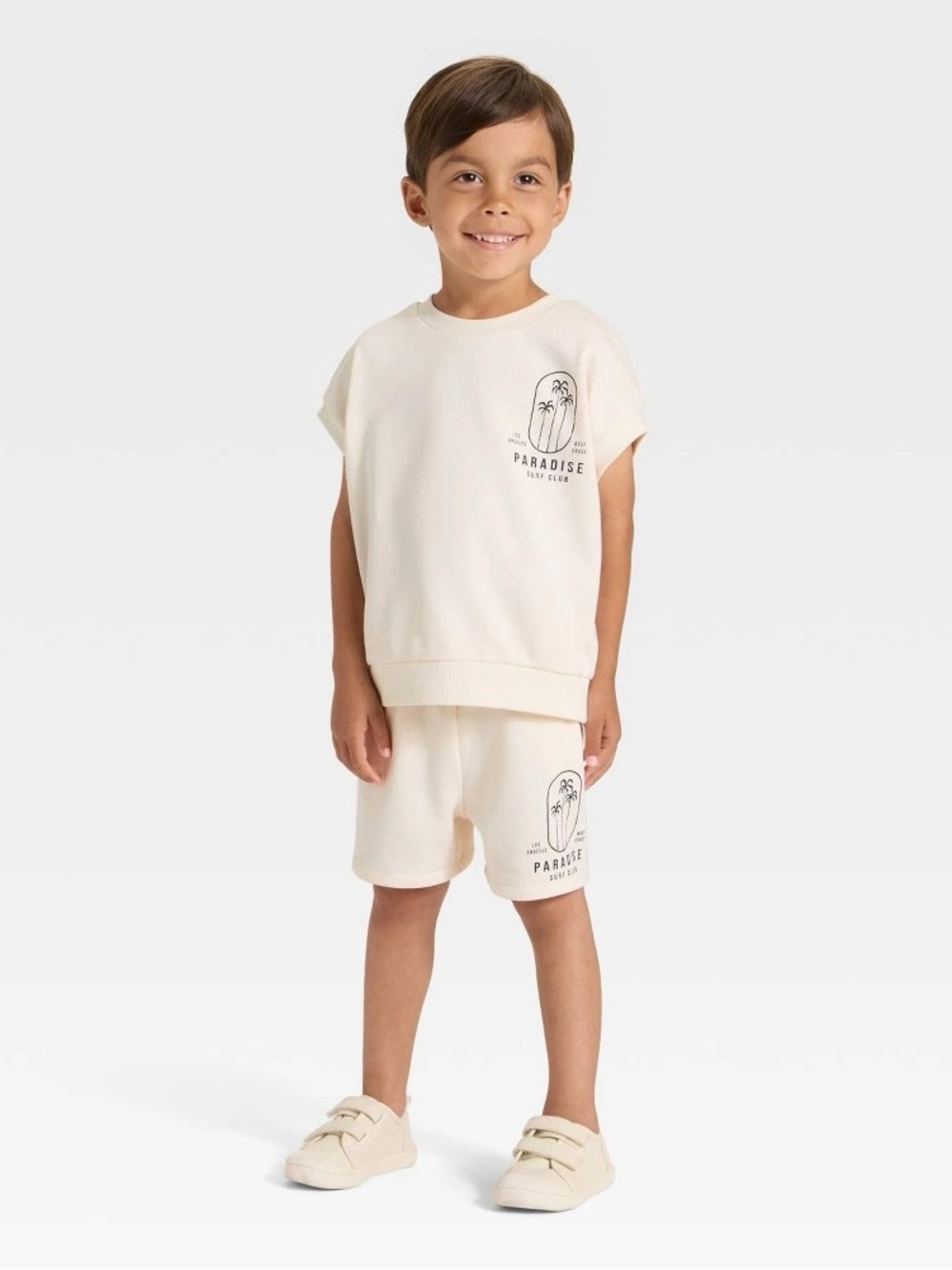 Grayson Mini Toddler Boys' French Terry Shirt And Shorts Set - Cream 5T